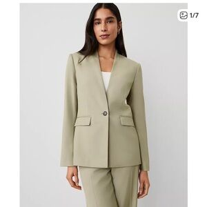 Ann Taylor Long Collarless Blazer in Seagrass